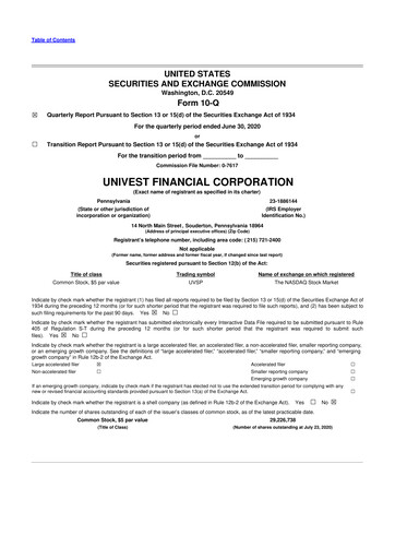 Thumbnail Univest Financial Corporation 10-Q Quarterly Report FY2020 