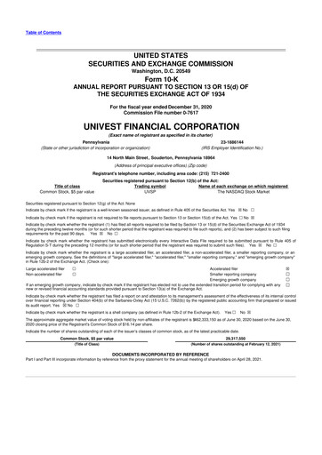 Thumbnail Univest Financial Corporation 10-K Annual Report 2020