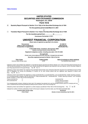 Thumbnail Univest Financial Corporation 10-Q Quarterly Report FY2021 