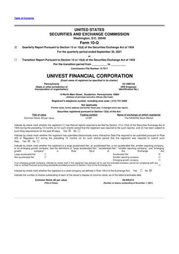 Thumbnail Univest Financial Corporation 10-Q Quarterly Report FY2021 