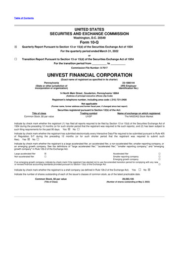 Thumbnail Univest Financial Corporation 10-Q Quarterly Report FY2022 