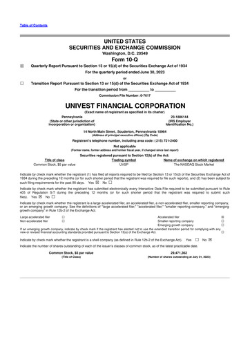 Thumbnail Univest Financial Corporation 10-Q Quarterly Report FY2023 
