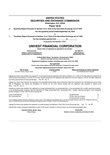 Thumbnail Univest Financial Corporation 10-Q Quarterly Report FY2024 