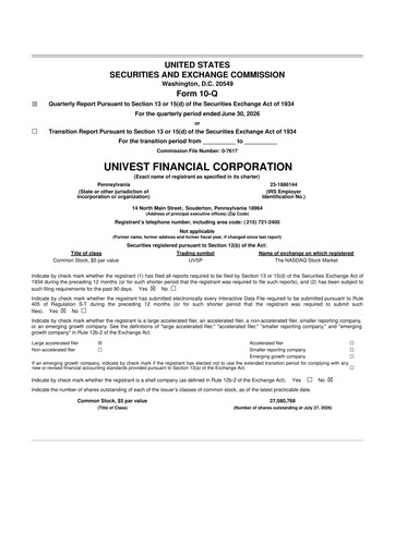 Thumbnail Univest Financial Corporation 10-Q Quarterly Report FY2026 