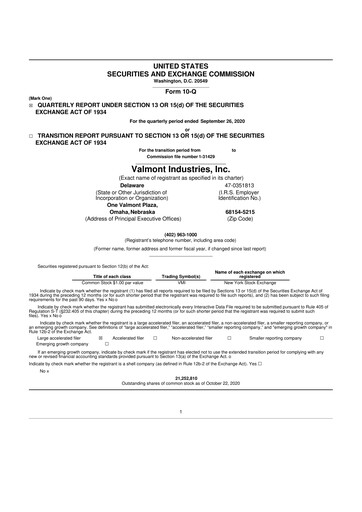 Thumbnail Valmont Industries
 10-Q Quarterly Report FY2020 