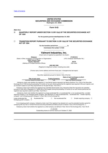 Thumbnail Valmont Industries
 10-Q Quarterly Report FY2022 