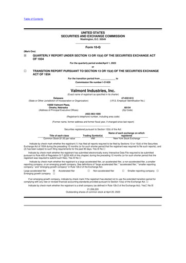 Thumbnail Valmont Industries
 10-Q Quarterly Report FY2023 