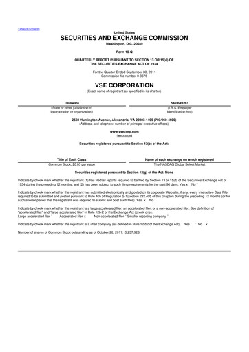 Thumbnail VSE Corporation 10-Q Quarterly Report FY2011 