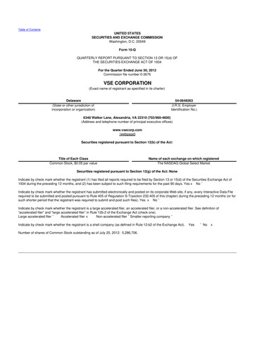 Thumbnail VSE Corporation 10-Q Quarterly Report FY2012 