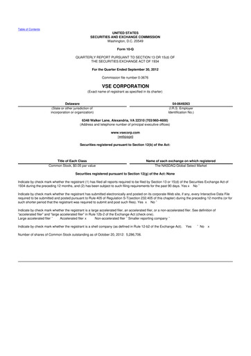 Thumbnail VSE Corporation 10-Q Quarterly Report FY2012 