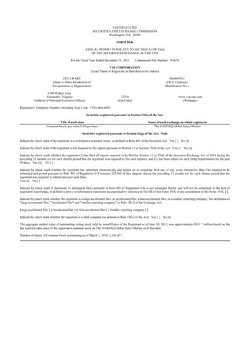 Thumbnail VSE Corporation 10-K Annual Report 2013