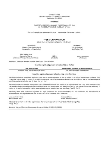 Thumbnail VSE Corporation 10-Q Quarterly Report FY2014 