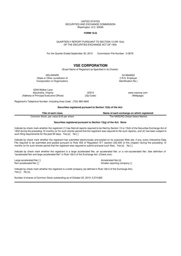 Thumbnail VSE Corporation 10-Q Quarterly Report FY2015 