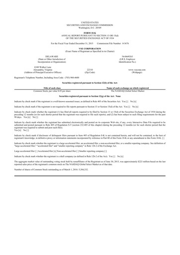 Thumbnail VSE Corporation 10-K Annual Report 2015