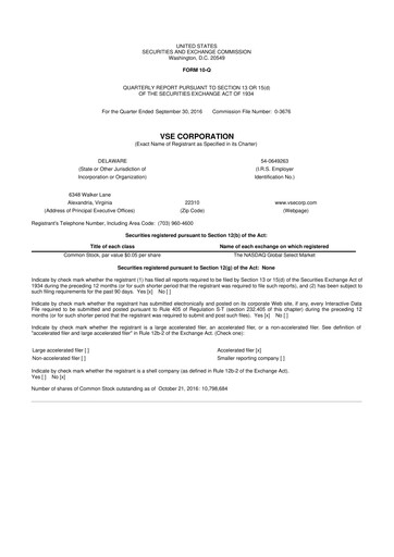 Thumbnail VSE Corporation 10-Q Quarterly Report FY2016 