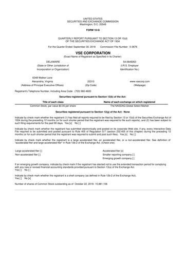 Thumbnail VSE Corporation 10-Q Quarterly Report FY2018 