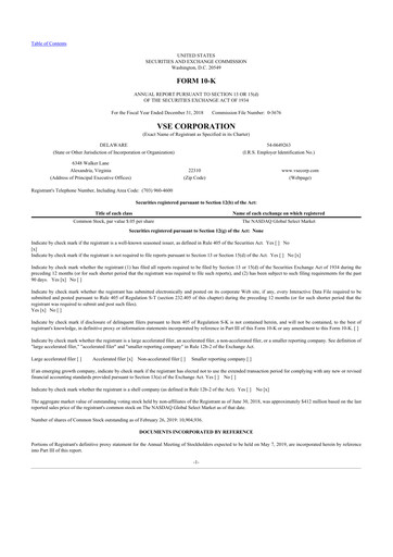 Thumbnail VSE Corporation 10-K Annual Report 2018