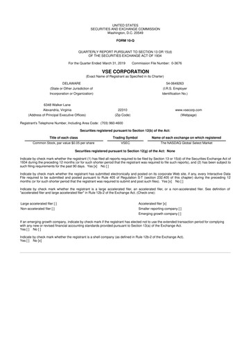 Thumbnail VSE Corporation 10-Q Quarterly Report FY2019 