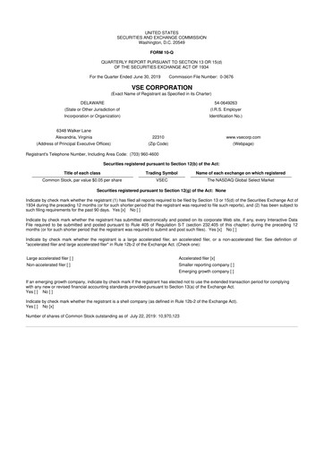 Thumbnail VSE Corporation 10-Q Quarterly Report FY2019 