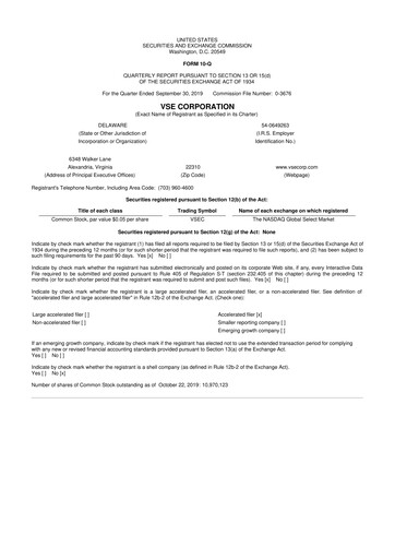 Thumbnail VSE Corporation 10-Q Quarterly Report FY2019 