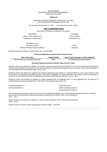 Thumbnail VSE Corporation 10-Q Quarterly Report FY2020 
