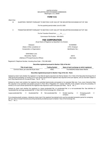 Thumbnail VSE Corporation 10-Q Quarterly Report FY2020 