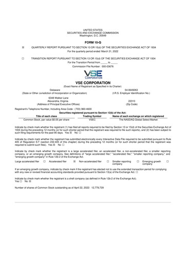 Thumbnail VSE Corporation 10-Q Quarterly Report FY2022 