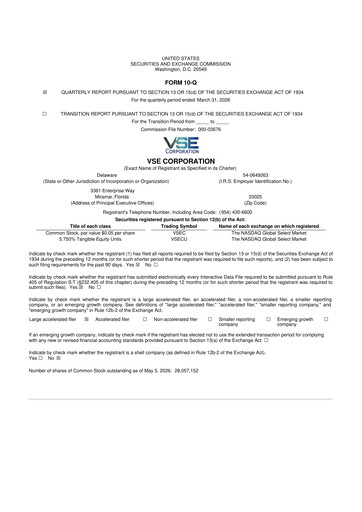 Thumbnail VSE Corporation 10-Q Quarterly Report FY 