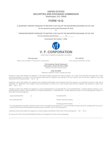 Vorschaubild VF Corporation 10-Q Quartalsbericht 2019 