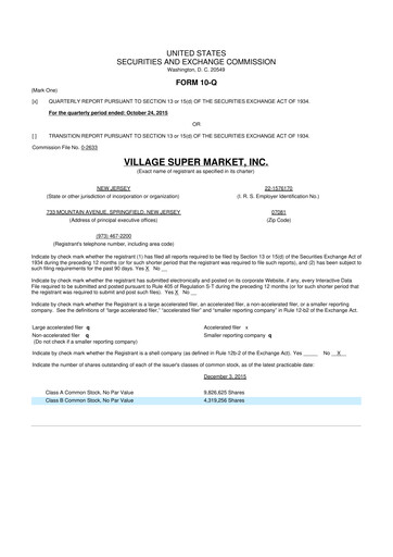 Thumbnail Village Super Market 10-Q Quarterly Report FY2016 
