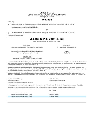 Thumbnail Village Super Market 10-Q Quarterly Report FY2016 