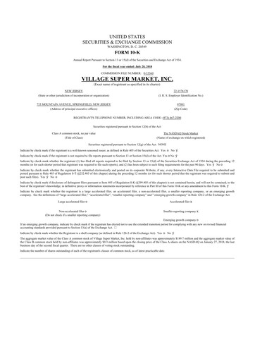 Thumbnail Village Super Market 10-K Annual Report 2018