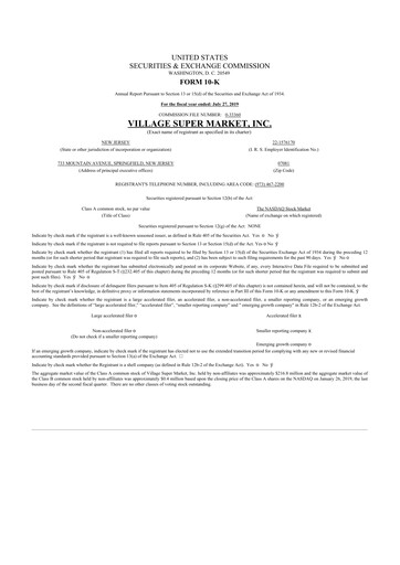 Thumbnail Village Super Market 10-K Annual Report 2019