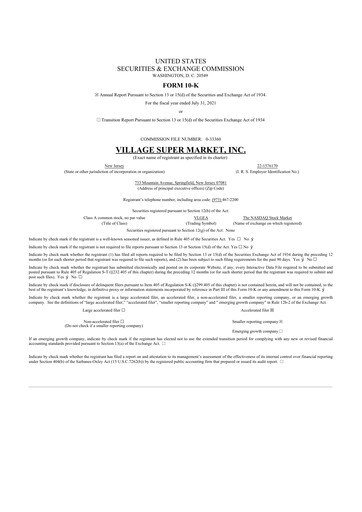 Thumbnail Village Super Market 10-K Annual Report 2021