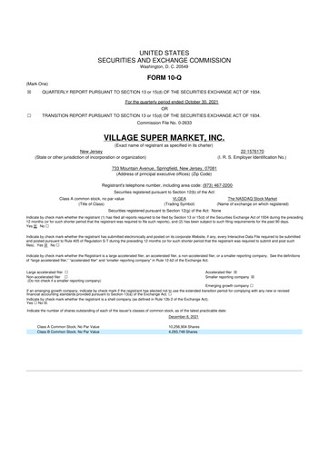 Thumbnail Village Super Market 10-Q Quarterly Report FY2022 