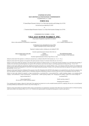 Thumbnail Village Super Market 10-K Annual Report 2022