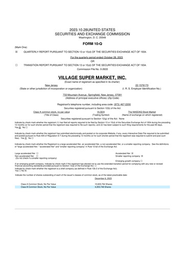 Thumbnail Village Super Market 10-Q Quarterly Report FY2024 