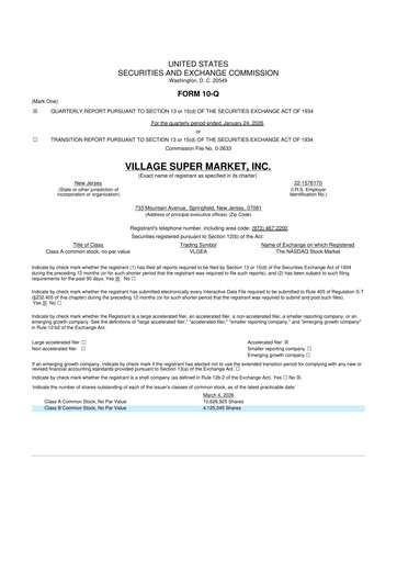 Thumbnail Village Super Market 10-Q Quarterly Report FY2026 