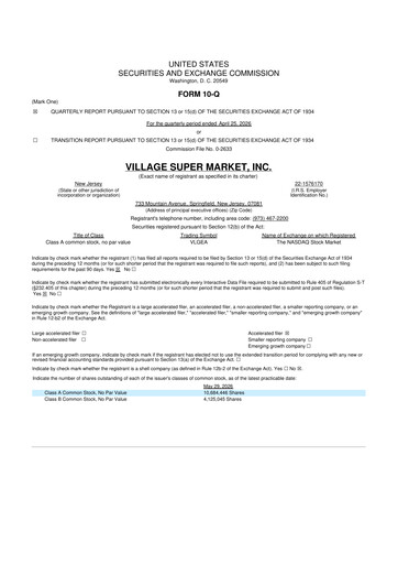 Thumbnail Village Super Market 10-Q Quarterly Report FY2026 