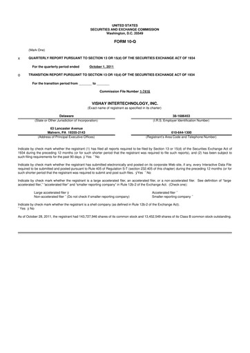 Thumbnail Vishay Intertechnology
 10-Q Quarterly Report FY2011 