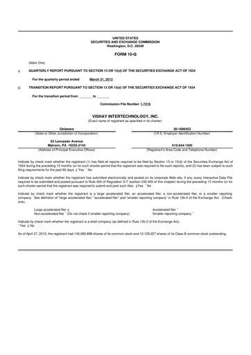 Thumbnail Vishay Intertechnology
 10-Q Quarterly Report FY2012 