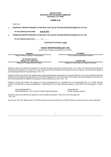 Thumbnail Vishay Intertechnology
 10-Q Quarterly Report FY2012 