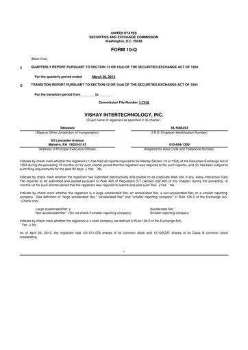 Thumbnail Vishay Intertechnology
 10-Q Quarterly Report FY2013 