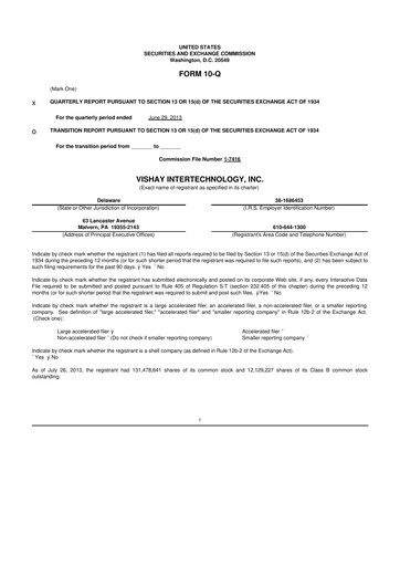 Thumbnail Vishay Intertechnology
 10-Q Quarterly Report FY2013 