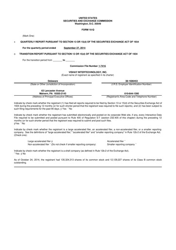 Thumbnail Vishay Intertechnology
 10-Q Quarterly Report FY2014 