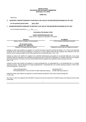 Thumbnail Vishay Intertechnology
 10-Q Quarterly Report FY2015 