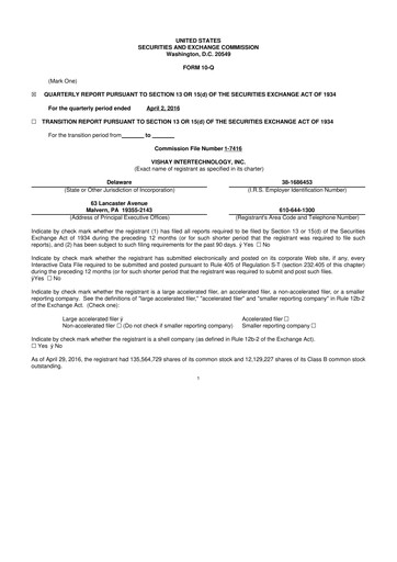 Thumbnail Vishay Intertechnology
 10-Q Quarterly Report FY2016 