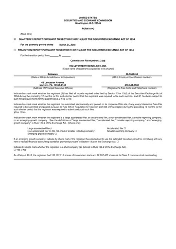 Thumbnail Vishay Intertechnology
 10-Q Quarterly Report FY2018 