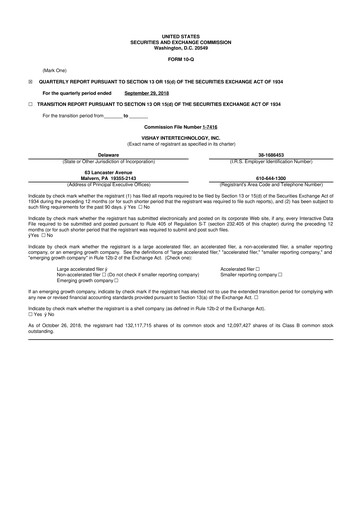 Thumbnail Vishay Intertechnology
 10-Q Quarterly Report FY2018 