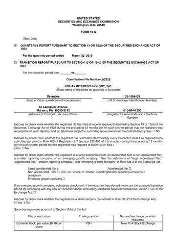 Thumbnail Vishay Intertechnology
 10-Q Quarterly Report FY2019 